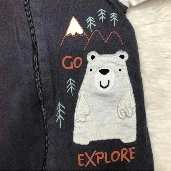 Gerber Footed Onesie Pajamas Blue & White Bear Go Explore Zippered  Size Newborn - Picture 3 of 16